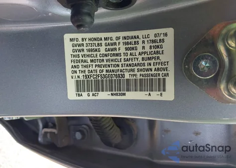 2016 Honda Civic Lx z USA, uszkodzony, nr VIN 19XFC2F53GE076930